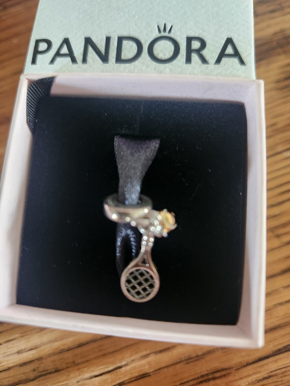 Pandora Silver Tennis Racket Charm with Yellow Accent